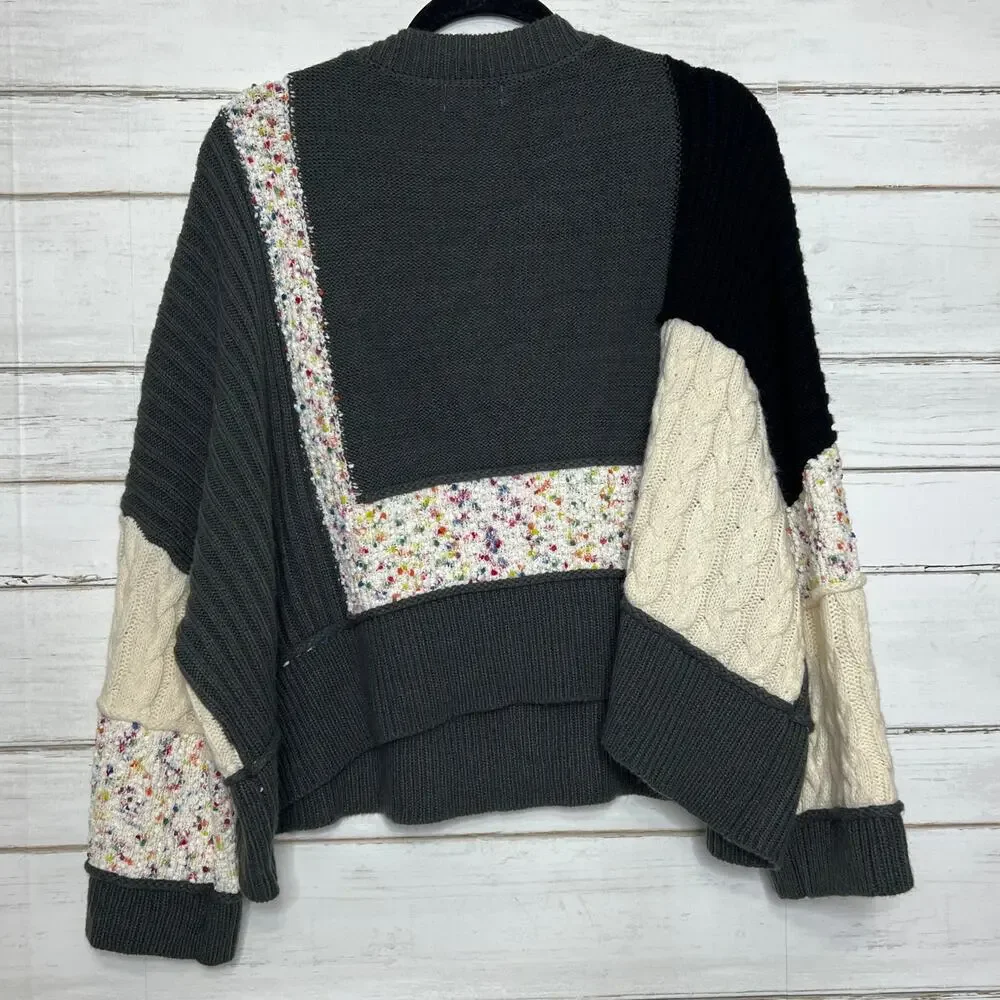Mello Patchwork Sweater Colorblock Knit Henley Boho Size Small